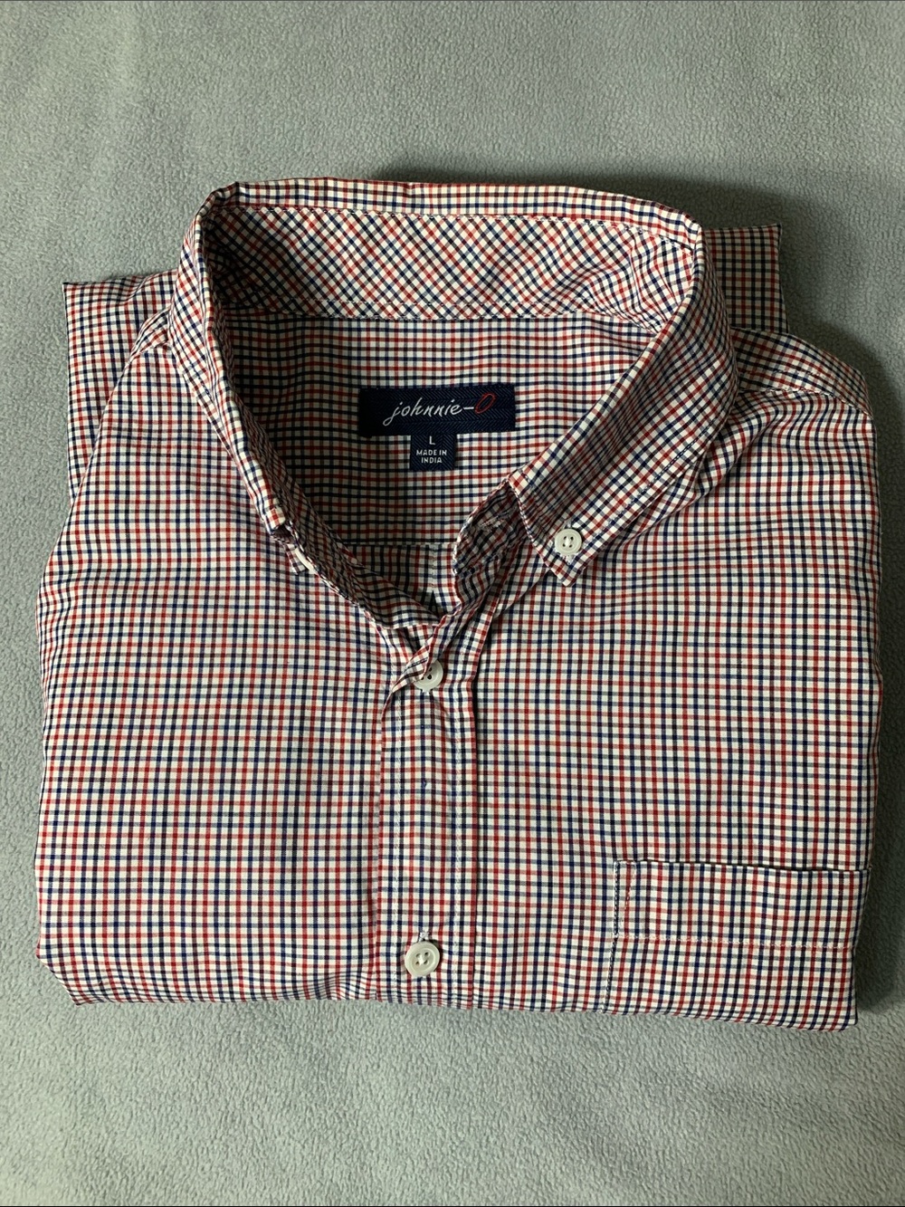 Johnnie-O Red and Blue Micro-Check Button-Down Shirt 100% Egyptian Cotton Size L